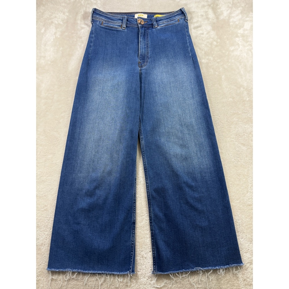 Maeve Womens Wide Leg High Rise Raw Hem Blue Denim Jeans 27 Meas: 27x25.5